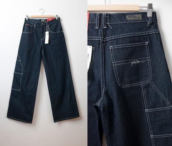 High Waisted Wide Leg FUBU Jeans, Y2K Dark Wash Ba