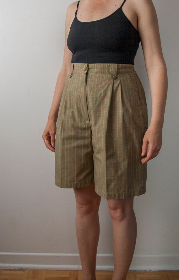 High Waisted Pleated Shorts, 90s Plaid Shorts