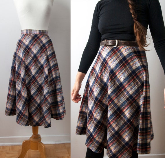 Midi Tartan Skirt Half circle Plaid Skirt Waist 26 | Etsy