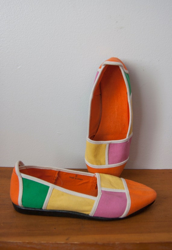 Vintage Color Bloc Shoes, Slip on Canvas Shoes Siz