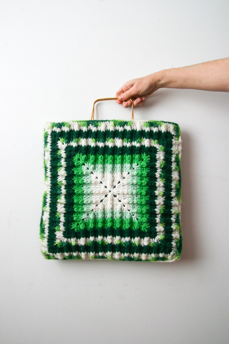 Green Crochet Bag Big Granny Square Bag