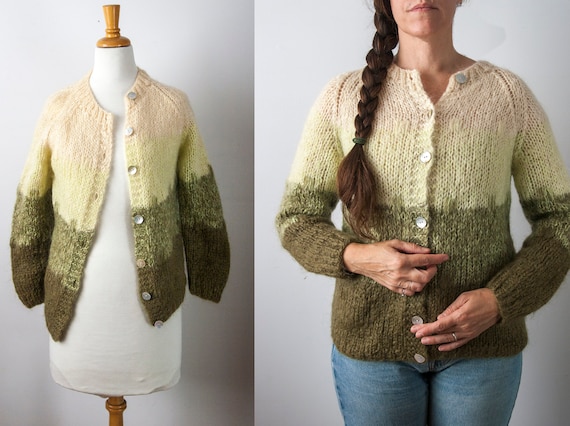 Green Ombre Knit Cardigan, Green Gradient Cardigan