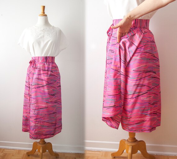 Pink Wrap Around Skirt, Abstract Midi Skirt