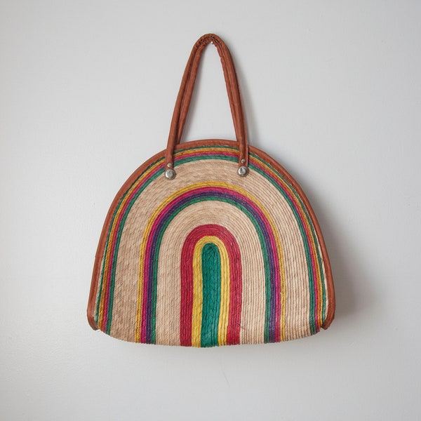 Rainbow Straw Bag // Multi Coloured Shoulder Bag