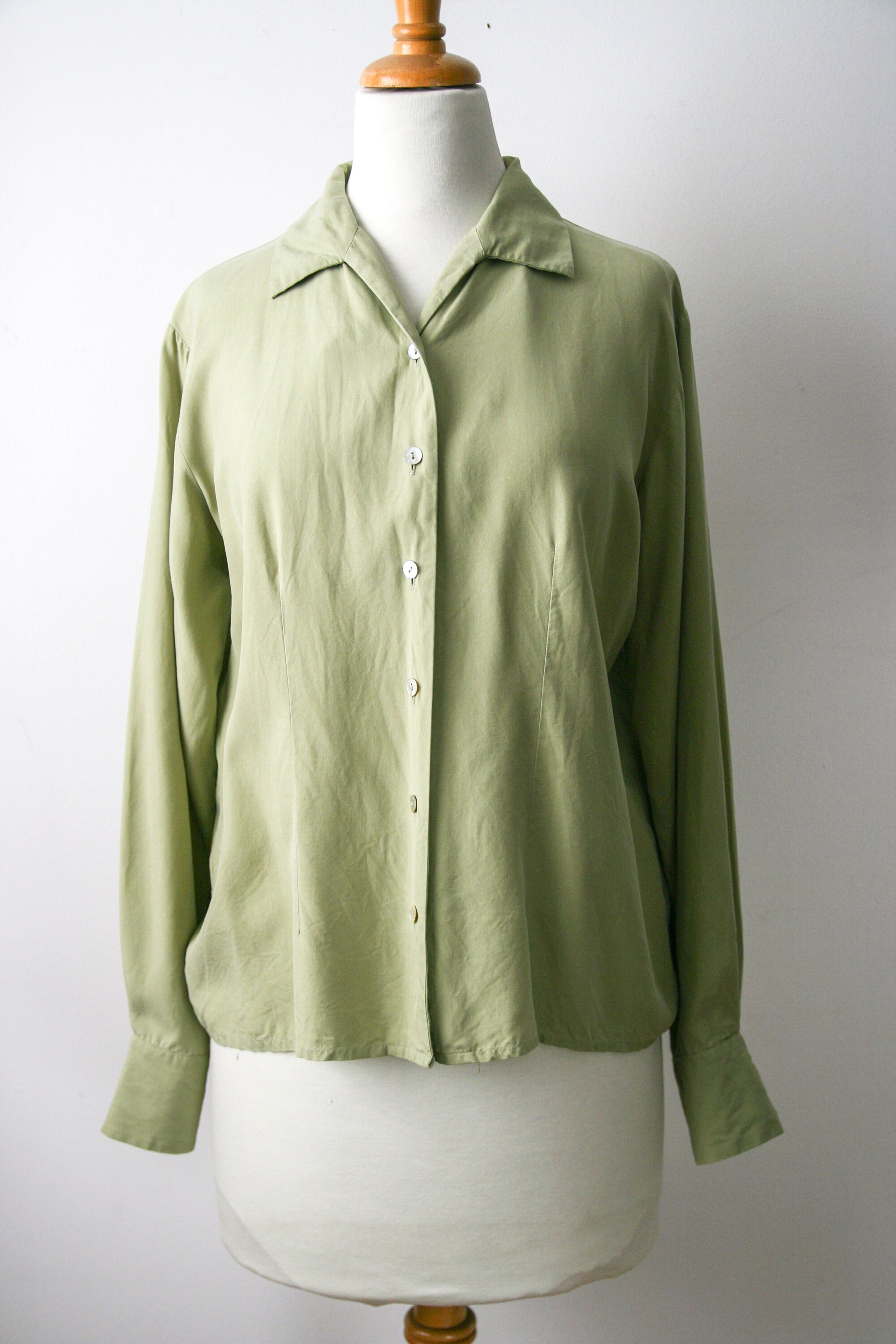 Vintage Silk Blouse Light Chartreuse Pale Green Button Up | Etsy