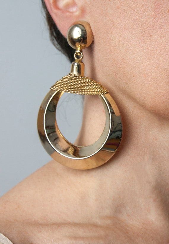 60s Large Golden Hoops Dangle Earrings