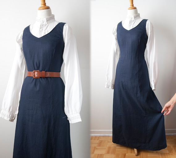 Navy Linen Jumper, Linen Sleeveless Maxi Dress