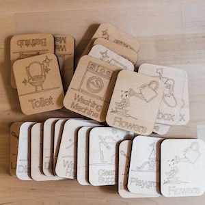 Memory Game - Wood Matching Game - Make a Match Educational Game - Wood Puzzle - Montessori - Household Theme Wood Toy - Open Ended Play