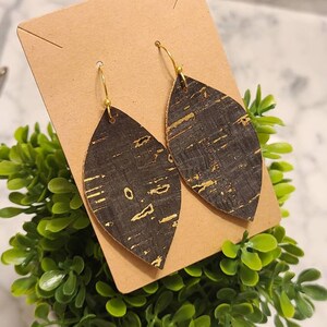 Leather Cork Earrings | Black Cork | Gold Metallic