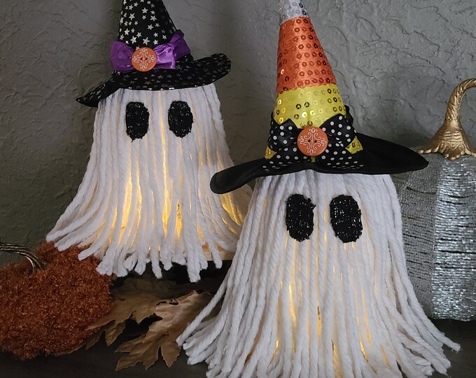 Ghost Mop Light up Witches Hat Centerpiece, Mason Jar Ghost With Fairy