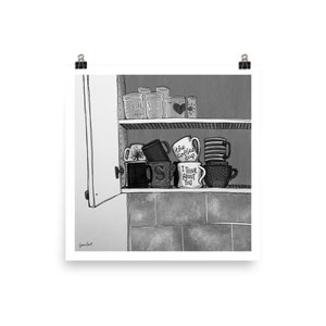A xícara de café, penso em você - Impressão de ilustração