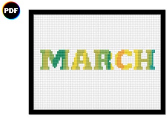 March Temperature Tracker Cross Stitch Pattern - tracking your local weather, habits or mood for a month, typography style | Digital file