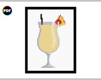 Piña Colada Cross Stitch Pattern: Tropical Cocktail (Digital Download)