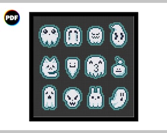 Tiny Ghosts Cross Stitch Pattern | Spooky Halloween Theme (Digital Download)