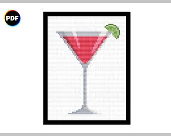 Cosmopolitan Cocktail Cross Stitch Pattern - Martini Glass (Digital Download)