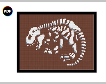 Patrón de punto de cruz de fósil de T-Rex: Esqueleto de dinosaurio (Descarga en PDF)