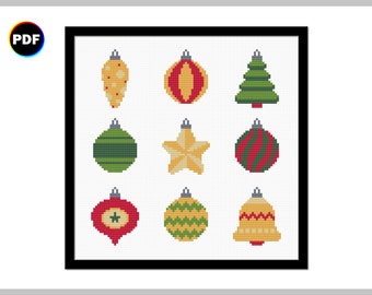 Christmas Baubles Cross Stitch Pattern: Winter Ornaments (PDF)