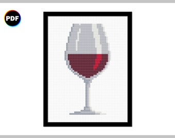 Patrón de punto de cruz de copa de vino tinto (descarga digital)