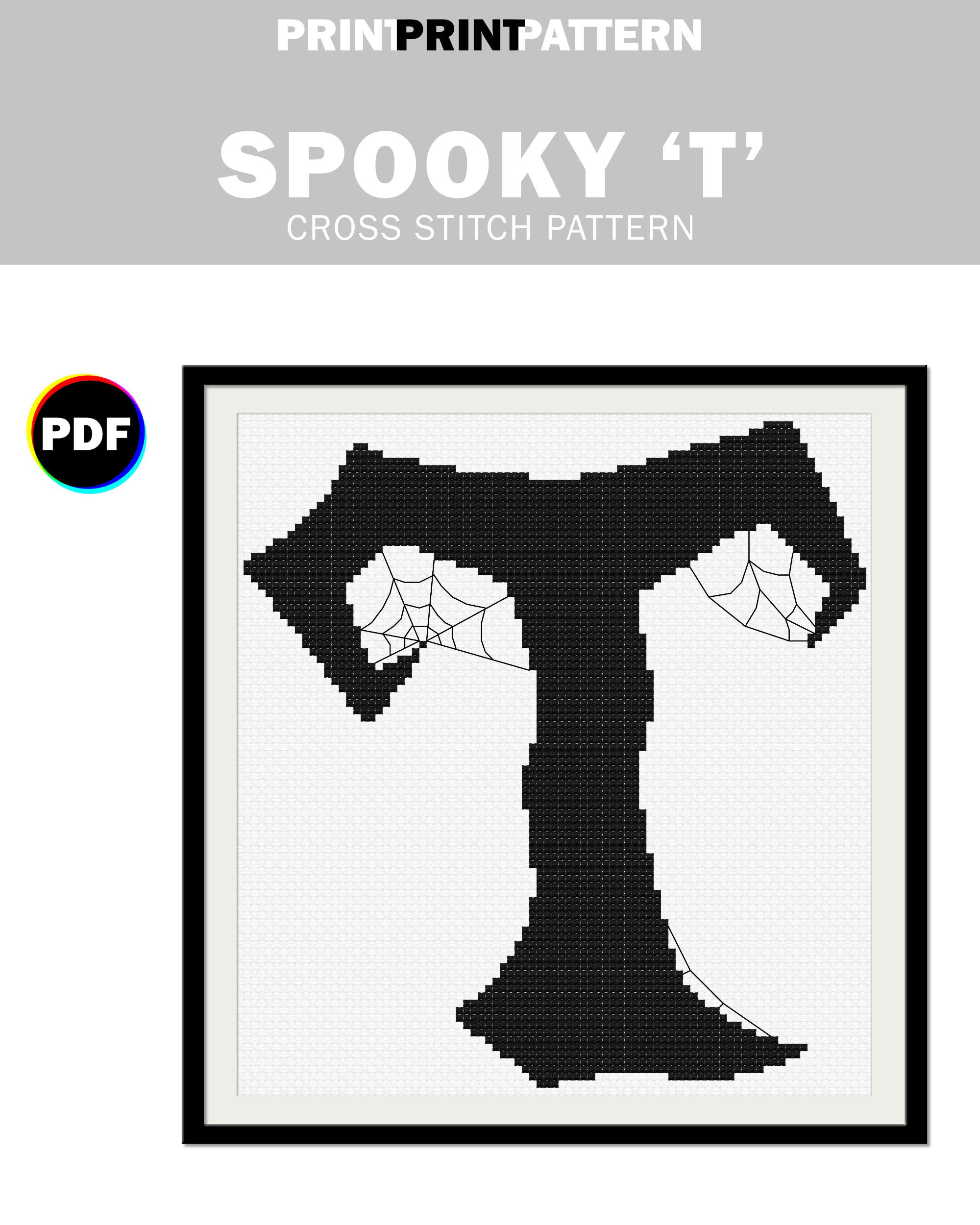 Spooky Letter T Cross Stitch Pattern Halloween Design T Etsy