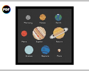 Planets Cross Stitch Pattern: Solar System with Pluto (Digital Download)