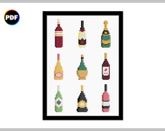 Wine Bottle Collection Cross Stitch Pattern (Digital Download)