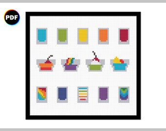 Patrón de punto de cruz de chupitos de gelatina diminutos: Bebidas frutales (Descarga digital)