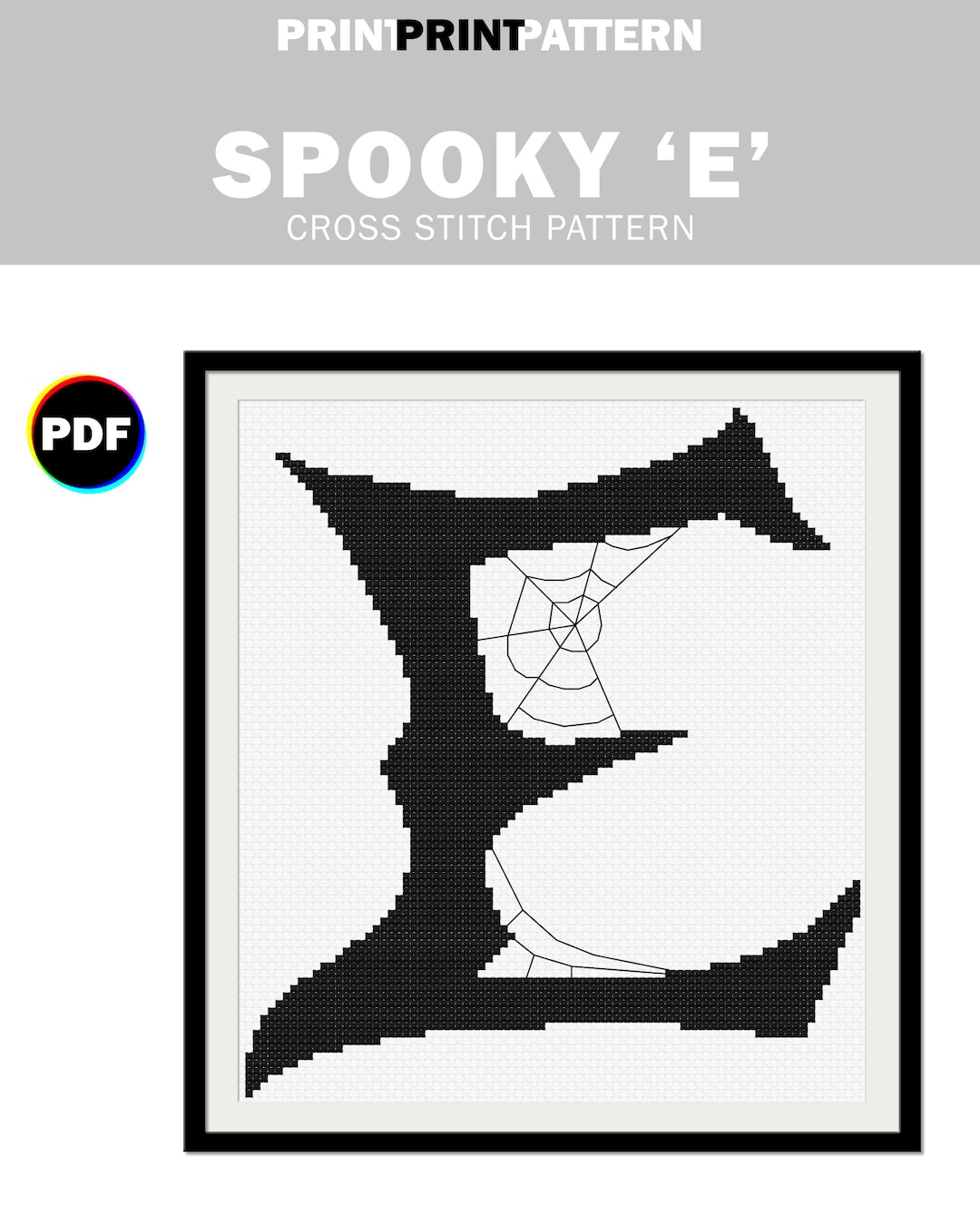 Spooky Letter E Cross Stitch Pattern, Halloween Decoration, Monogram ...