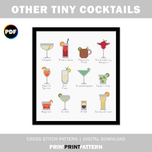 Other Tiny Cocktails Cross Stitch Pattern, mini drinks, daiquiri, caipirinha, aperol spritz, vesper, B-52, digital cross stitch sampler