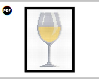 White Wine Glass Cross Stitch Pattern (Digital Download)