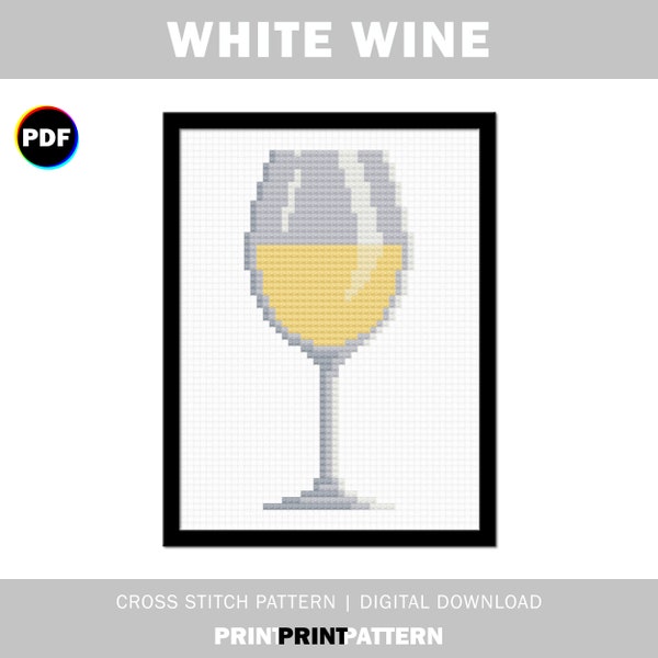 White Wine Cross Stitch Pattern, wine glass, counted cross stitch, riesling, sauvignon blanc, apple juice, chardonnay glass, wine lover gift