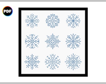 Snowflakes Cross Stitch Pattern: Winter Christmas Ornament (PDF)