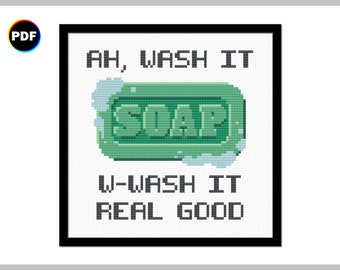 Wash It Real Good Cross Stitch Pattern: Hygiene Sign (Digital Download)