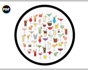 Tiny Cocktails Cross Stitch Pattern: Hoop Version (Digital file)