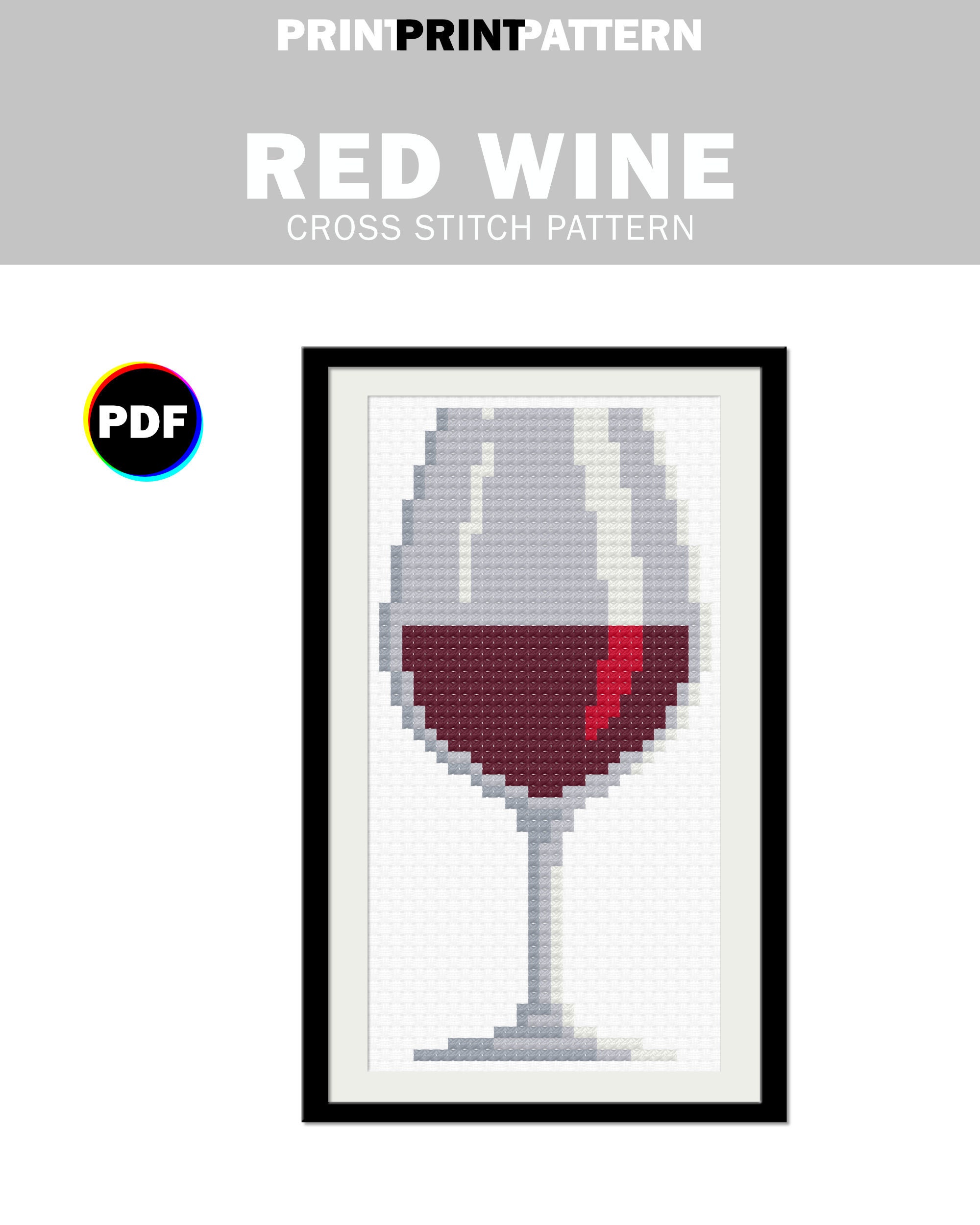 Red Wine Cross Stitch Pattern Wine Glass Counted Cross Etsy
