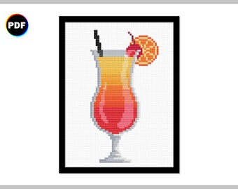 Tequila Sunrise Cross Stitch Pattern - tropical cocktail | Digital download