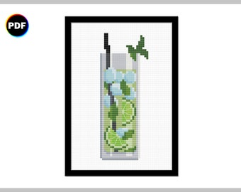 Patrón de punto de cruz para cóctel mojito: bebida veraniega (PDF)