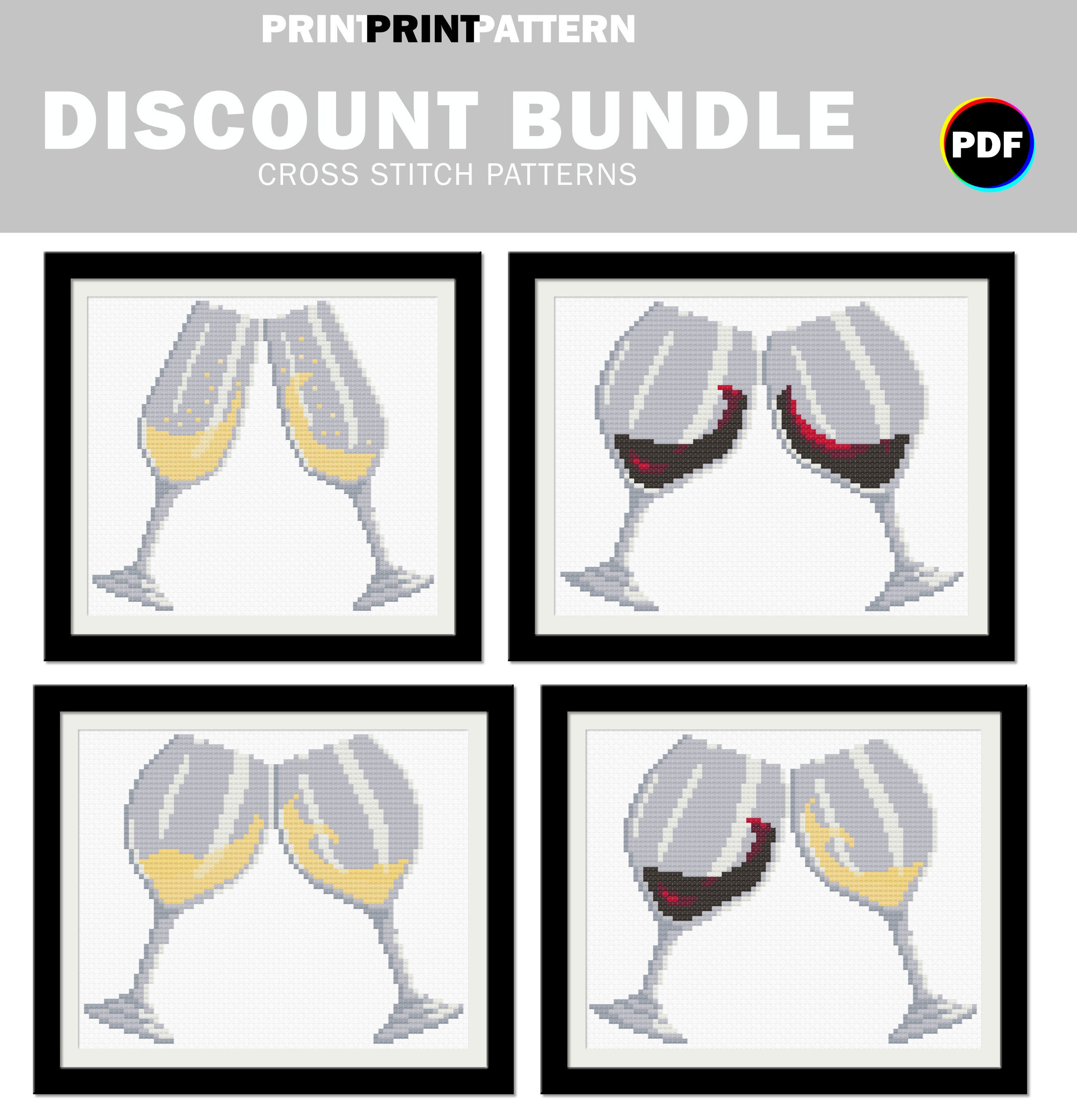 Discounted Set Of Wine Cross Stitch Patterns Cross Stitch Etsy