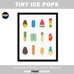 Tiny Ice Pops Cross Stitch Pattern, ice cream, popsicles, ice lolly, summer vibes, simple cross stitch, beginner pattern, modern design