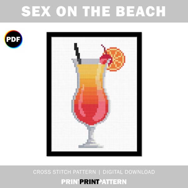 Sex on the Beach Cross Stitch Pattern - a tropical cocktail to drink in summer, could also be a nice tequila sunrise | Digital download