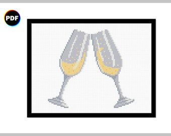 Patrón de punto de cruz de copas de champán: Regalo de celebración hecho a mano (patrón en PDF)