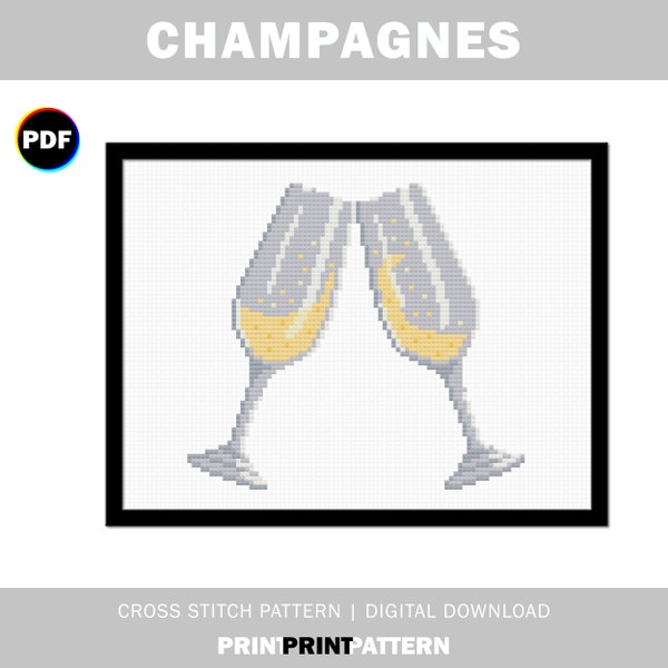 Champagne Glasses Cross Stitch Pattern: Celebration DIY Gift (PDF Pattern)