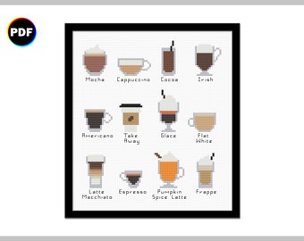 Tiny Coffees Cross Stitch Pattern: Coffee Sampler (Digital Download)