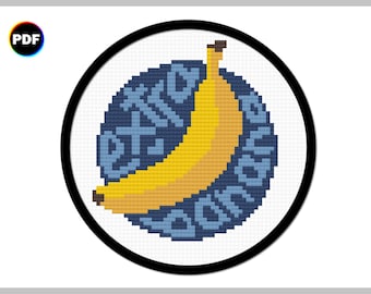 Extra Banana Cross Stitch Pattern - blueberry banana themed badge | Digital download