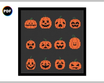 Tiny Pumpkins Cross Stitch Pattern - cute little collection of spooky gourds for Halloween, modern and easy diy decor | digital download