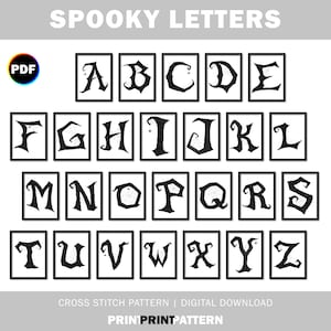 Spooky Letters Cross Stitch Patterns: Halloween Monogram Alphabet (PDF)