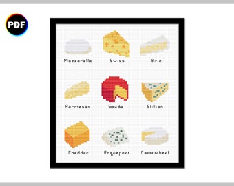 Tiny Cheeses Cross Stitch Pattern: Modern Food Art (PDF)
