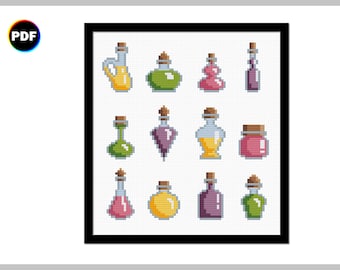 Patrón de punto de cruz de frascos de pociones (descarga digital)