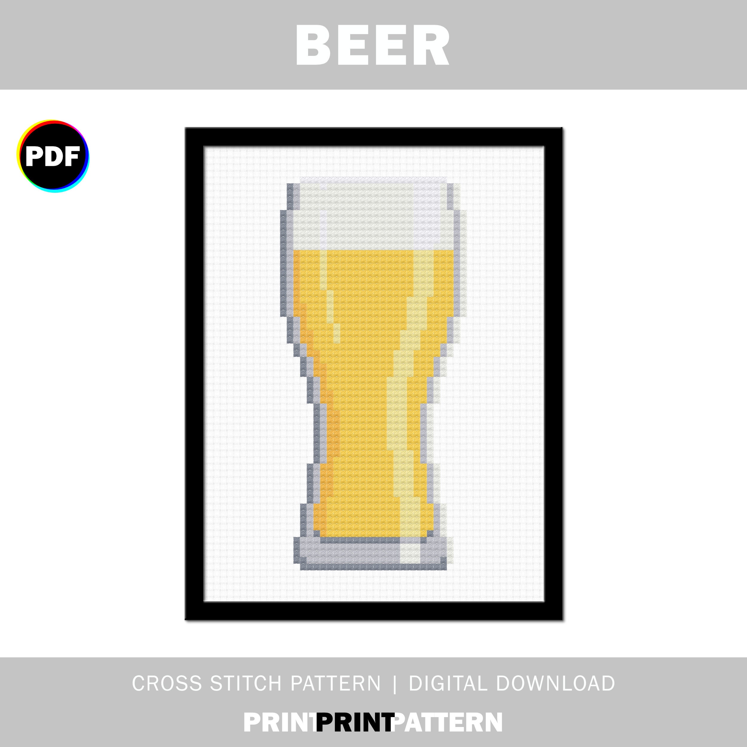 Beer Cross Stitch Pattern - a pint glass of beer, simple and modern counted cross stitch design | Digital download PDF