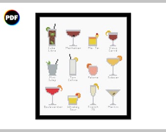 More Tiny Cocktails Cross Stitch Pattern: Mini Drinks Sampler (Digital Download)