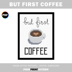Korsstygnsmönster med "But First Coffee": Heart Latte Art (digital nedladdning)